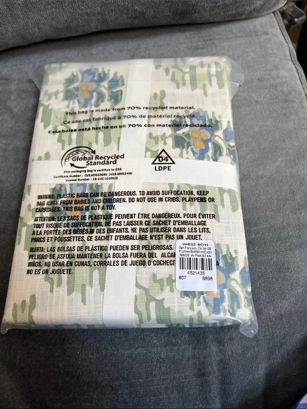 West Elm Green and Blue Floral Standard Size Pillow Sham-Set of 2